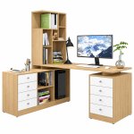 Bàn Làm Việc Gỗ Góc L Kèm Giá Sách - BG57