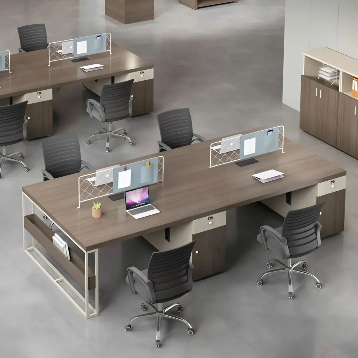 Cụm Bàn Làm Việc 4 Người Thiết Kế Chữ Nhật Đơn Giản
