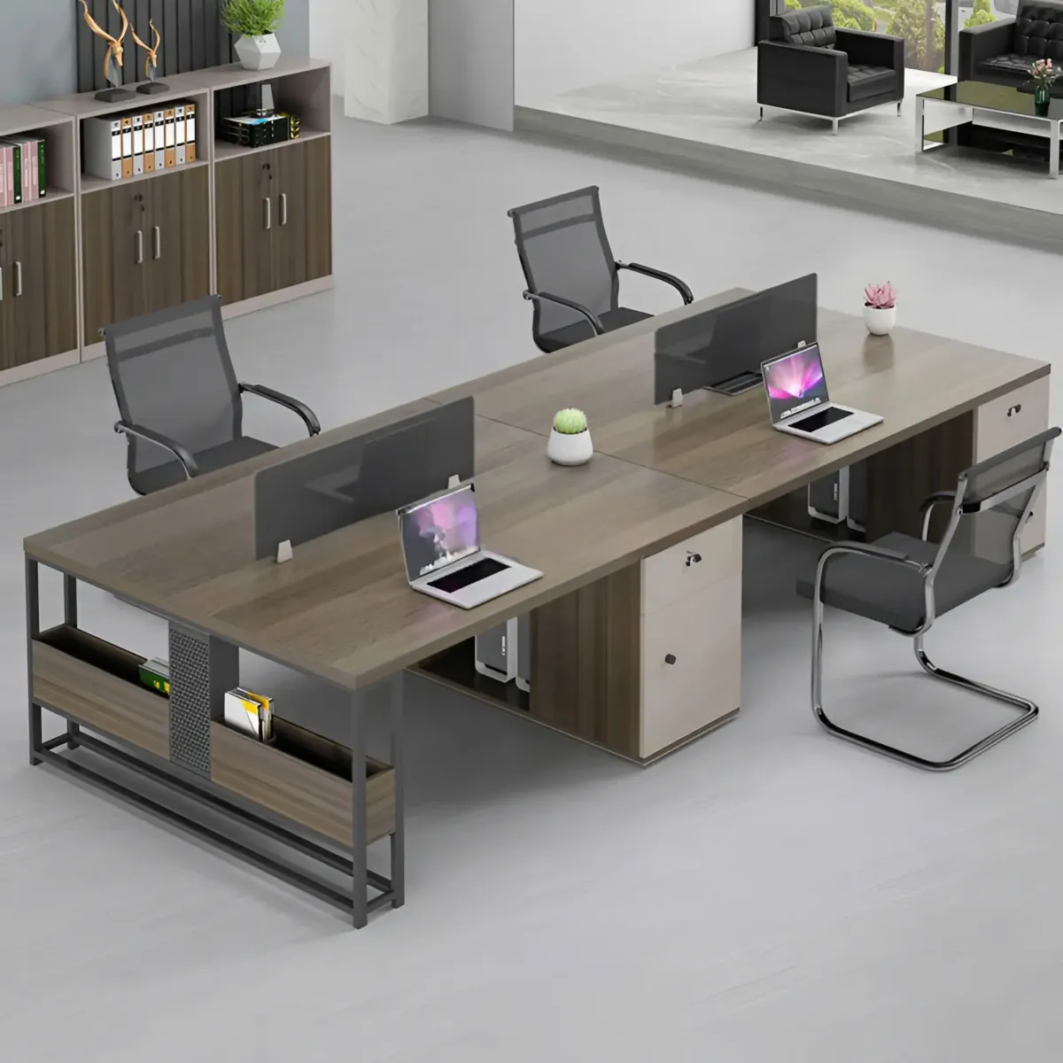  Cụm Bàn Làm Việc Văn Phòng 4 Chỗ Kết Hợp Kệ Đựng Tài Liệu