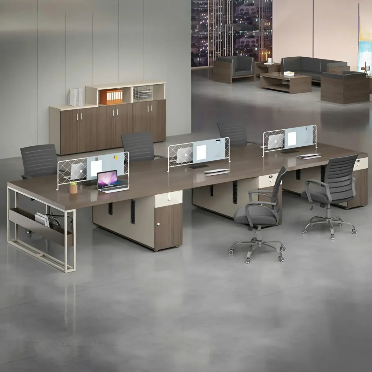 Cụm Bàn Làm Việc 6 Người Gỗ MDF Chân Sắt Bền Đẹp