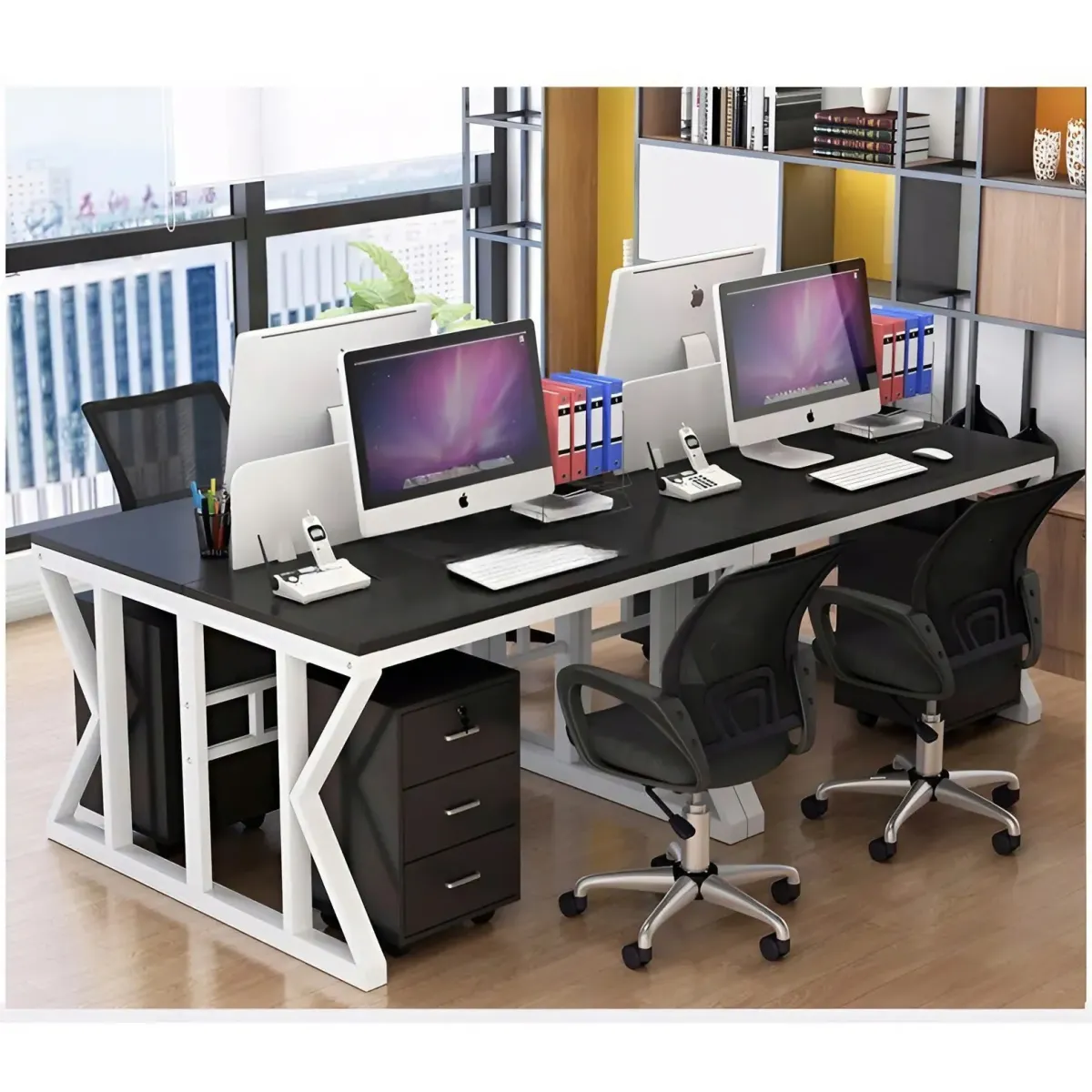 Cụm Bàn Làm Việc 4 Người Chân Sắt Chữ K Chắc Chắn