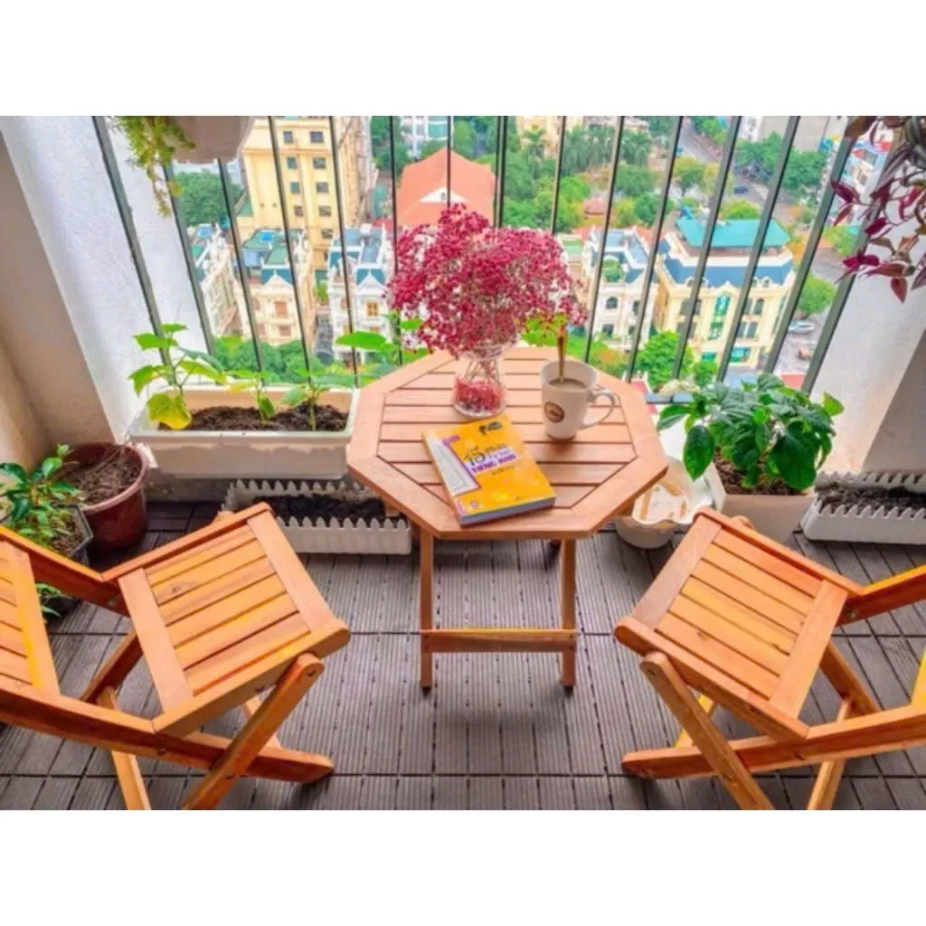  Bàn Ghế Sân Vườn Gấp Gọn Hình Bát Giác Tiện Dụng
