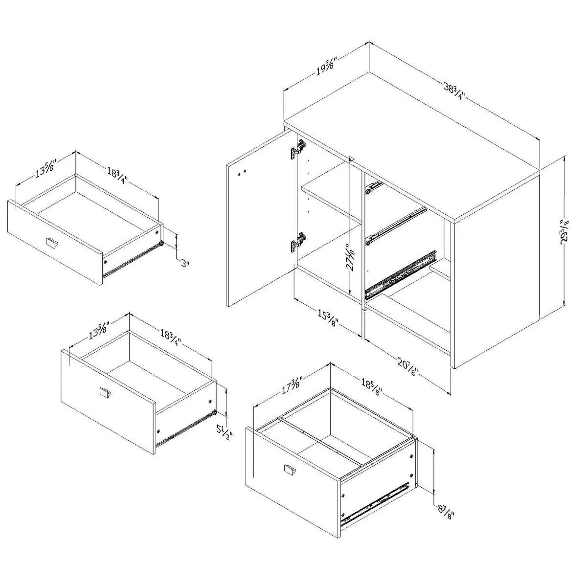Tủ Phụ Gỗ Có 3 Ngăn Kéo & 1 Cửa Tiện Lợi