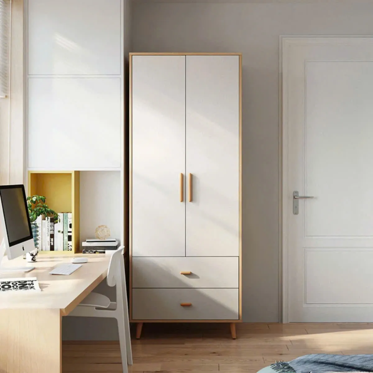 Tủ Quần Áo Gỗ 2 Cánh Có 2 Ngăn Kéo Tiện Lợi 