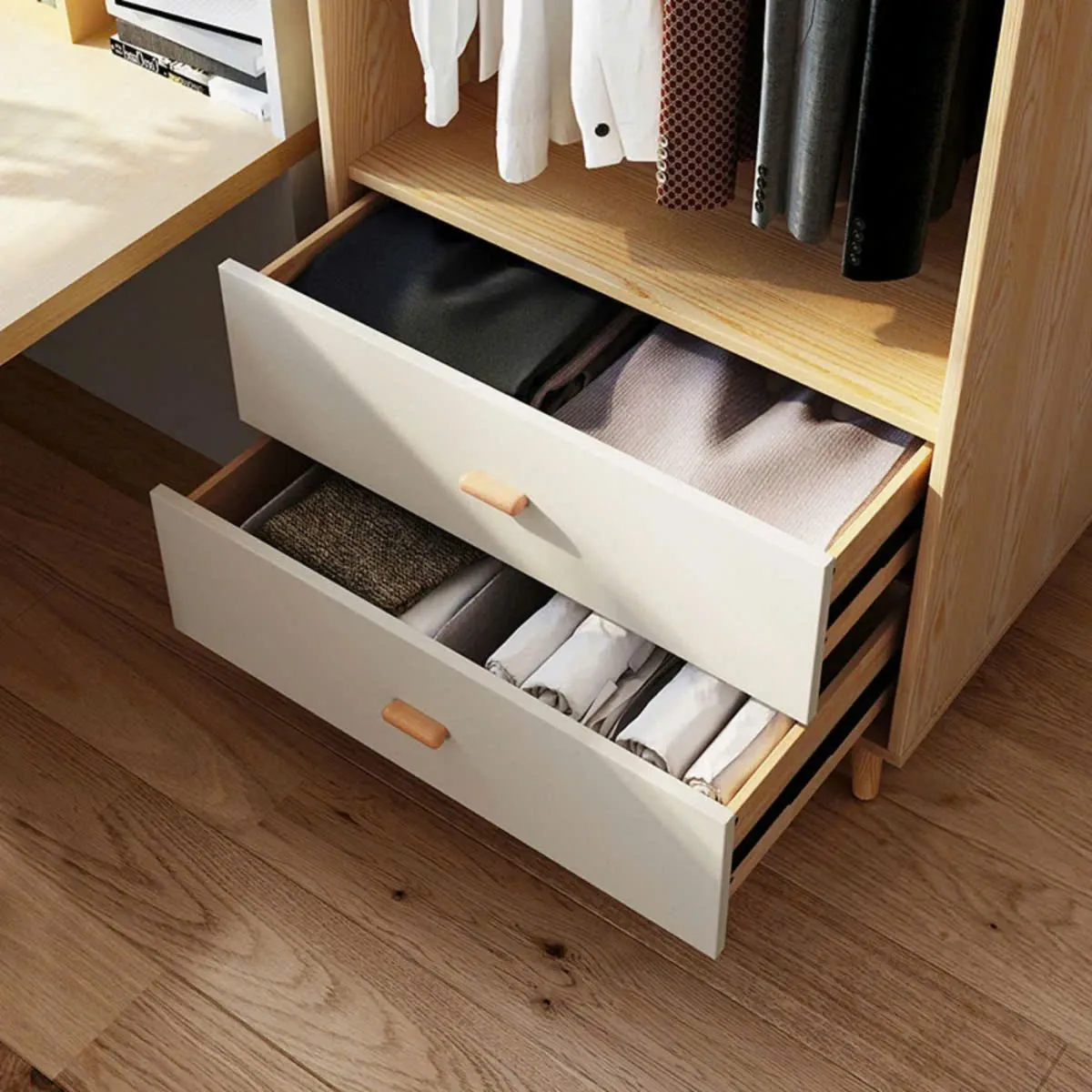Tủ Quần Áo Gỗ 2 Cánh Có 2 Ngăn Kéo Tiện Lợi 