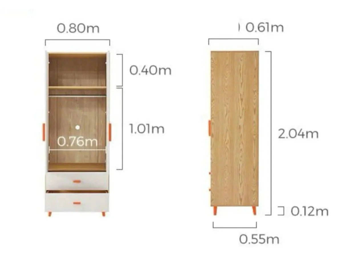 Tủ Quần Áo Gỗ 2 Cánh Có 2 Ngăn Kéo Tiện Lợi 