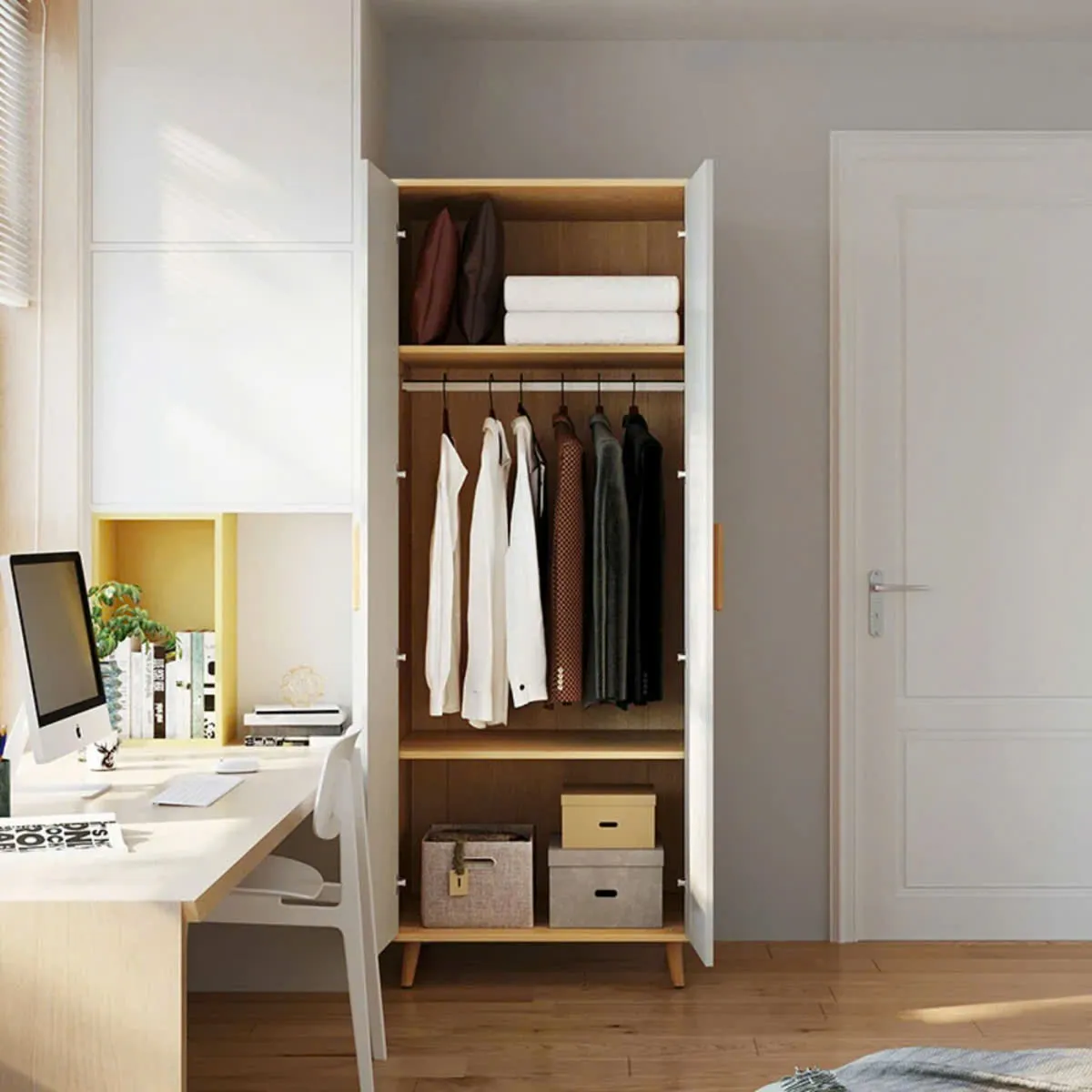 Tủ Quần Áo Gỗ 2 Cánh Tối Giản