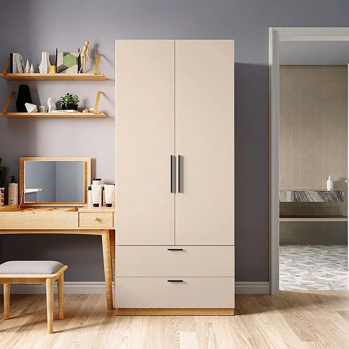 Tủ Quần Áo Gỗ 2 Cánh Và 2 Ngăn Kéo Sang Trọng