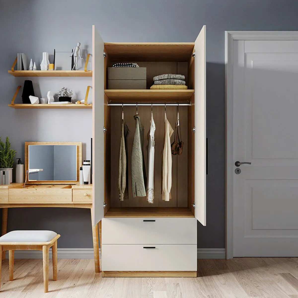 Tủ Quần Áo Gỗ 2 Cánh Và 2 Ngăn Kéo Sang Trọng