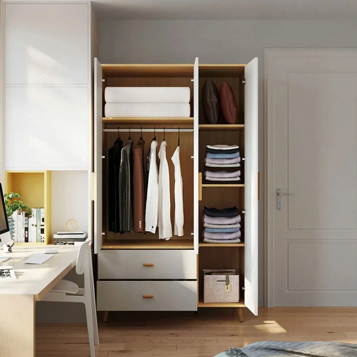 Tủ Quần Áo Gỗ 3 Cánh 2 Ngăn Kéo Tiện Lợi