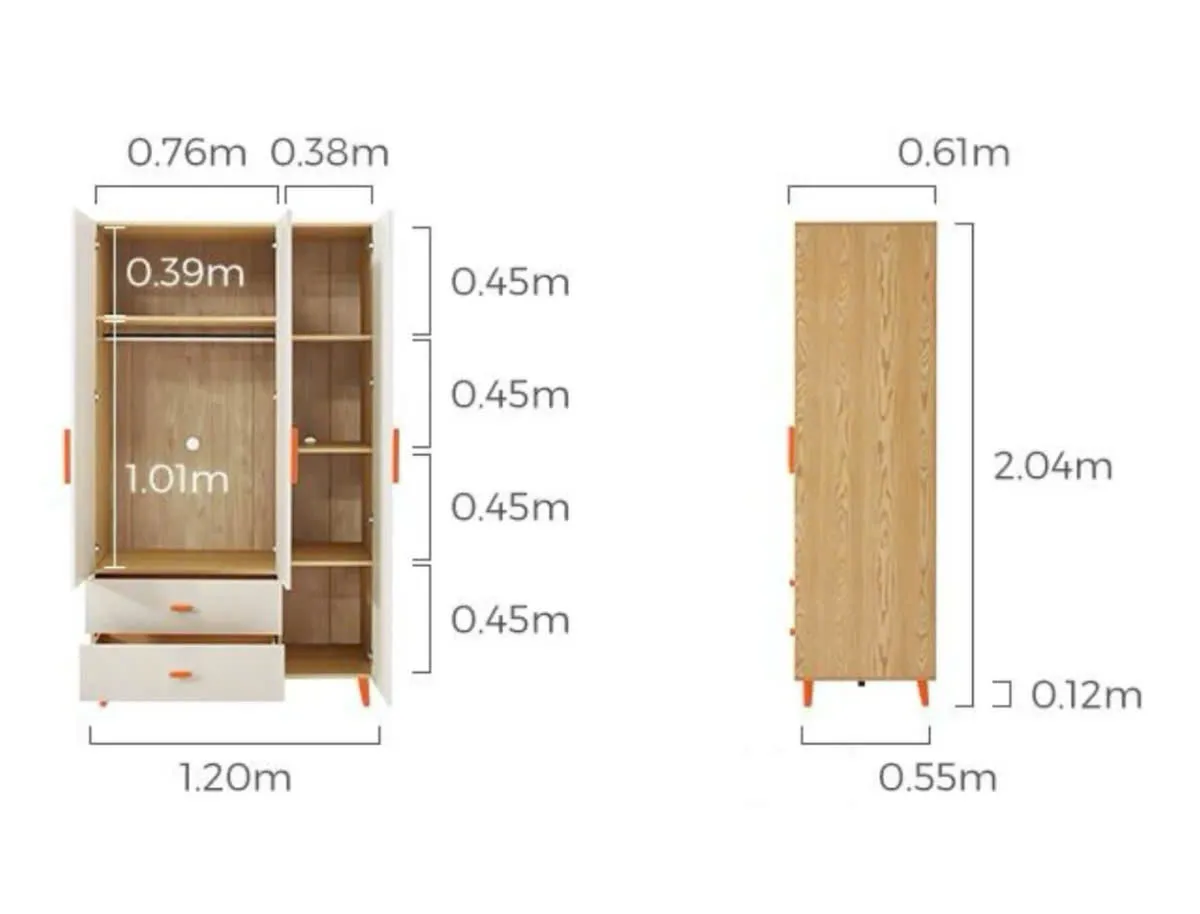 Tủ Quần Áo Gỗ 3 Cánh 2 Ngăn Kéo Tiện Lợi