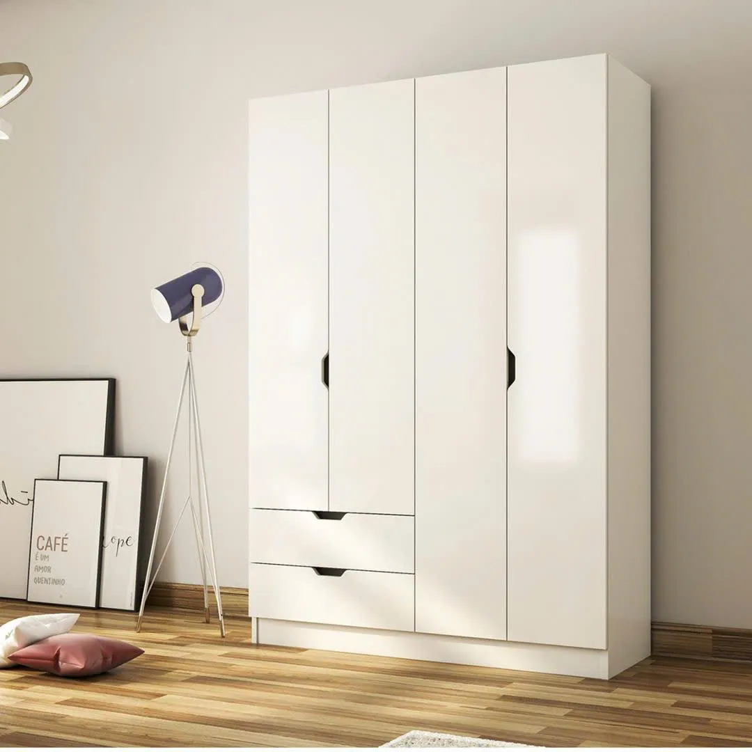 Tủ Quần Áo Gỗ 4 Cánh Kèm 2 Ngăn Kéo Tiện Lợi