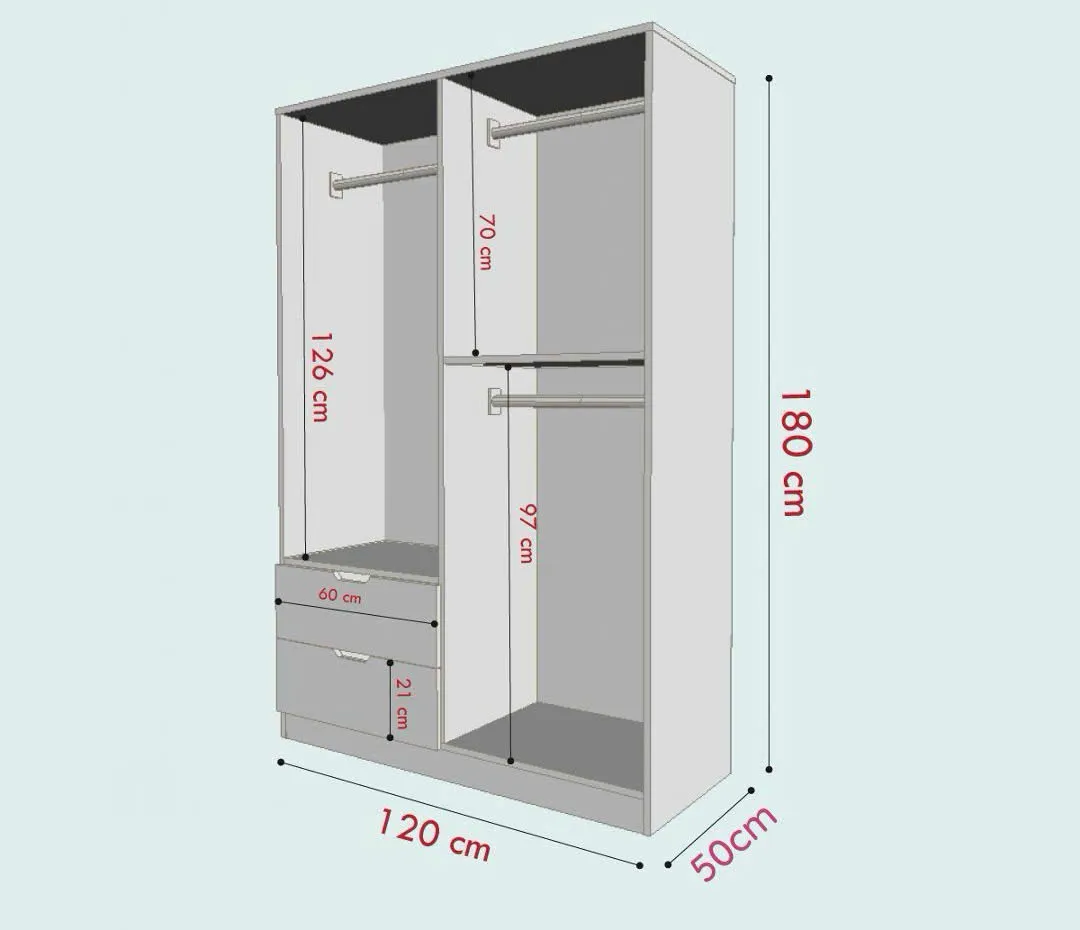 Tủ Quần Áo Gỗ 4 Cánh Kèm 2 Ngăn Kéo Tiện Lợi