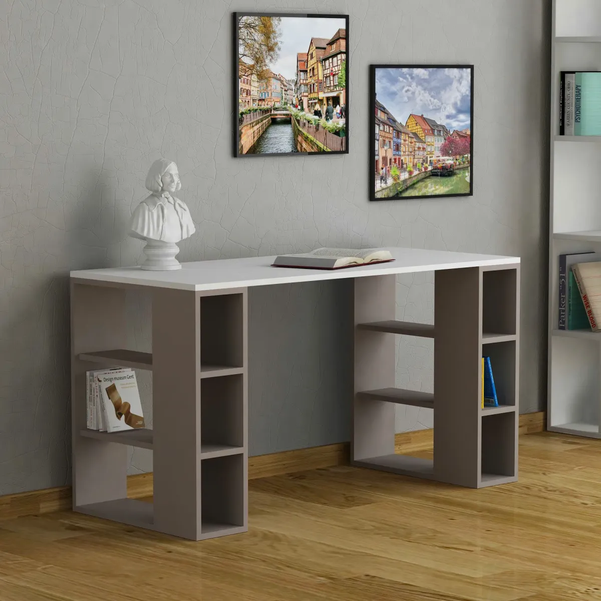 Bàn Làm Việc Gỗ Kèm Kệ Sách Hiện Đại