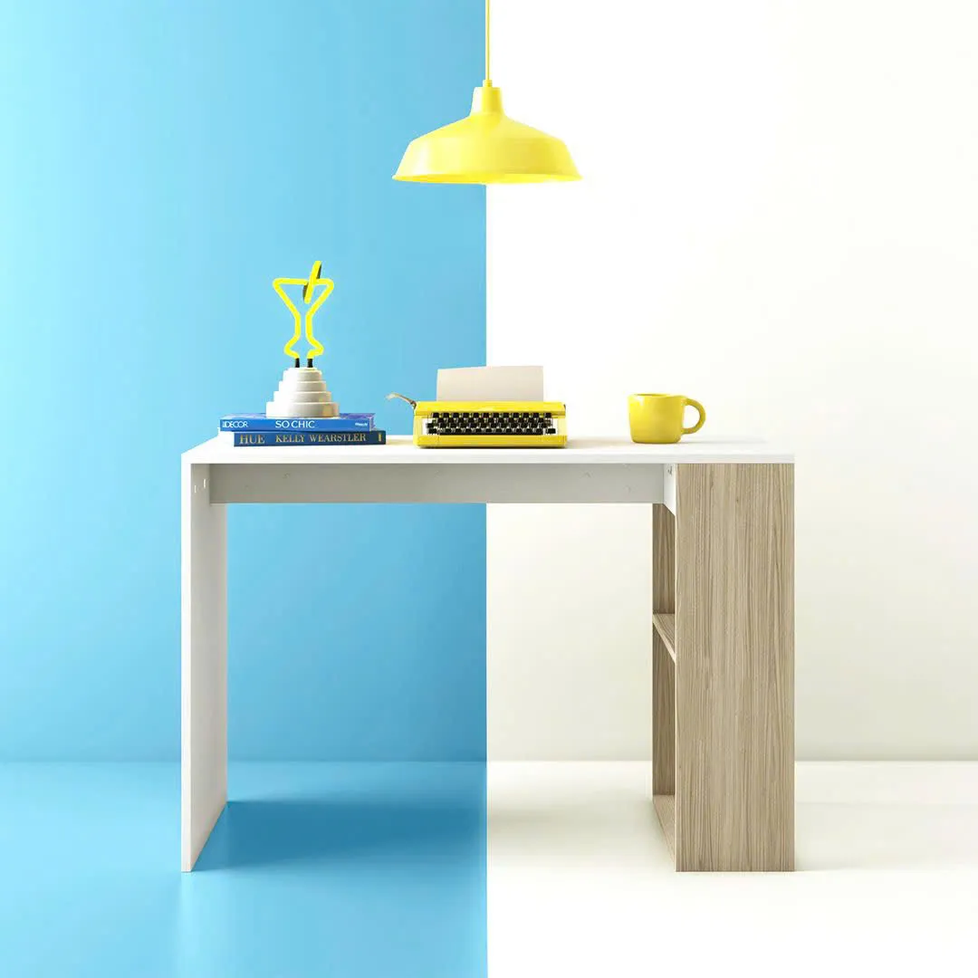 Bàn Làm Việc Gỗ Tối Giản Có Kệ Lưu Trữ