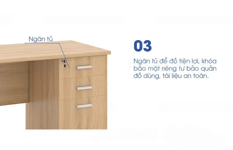 Bàn Làm Việc Gỗ Có 3 Ngăn Kéo Tiện Dụng