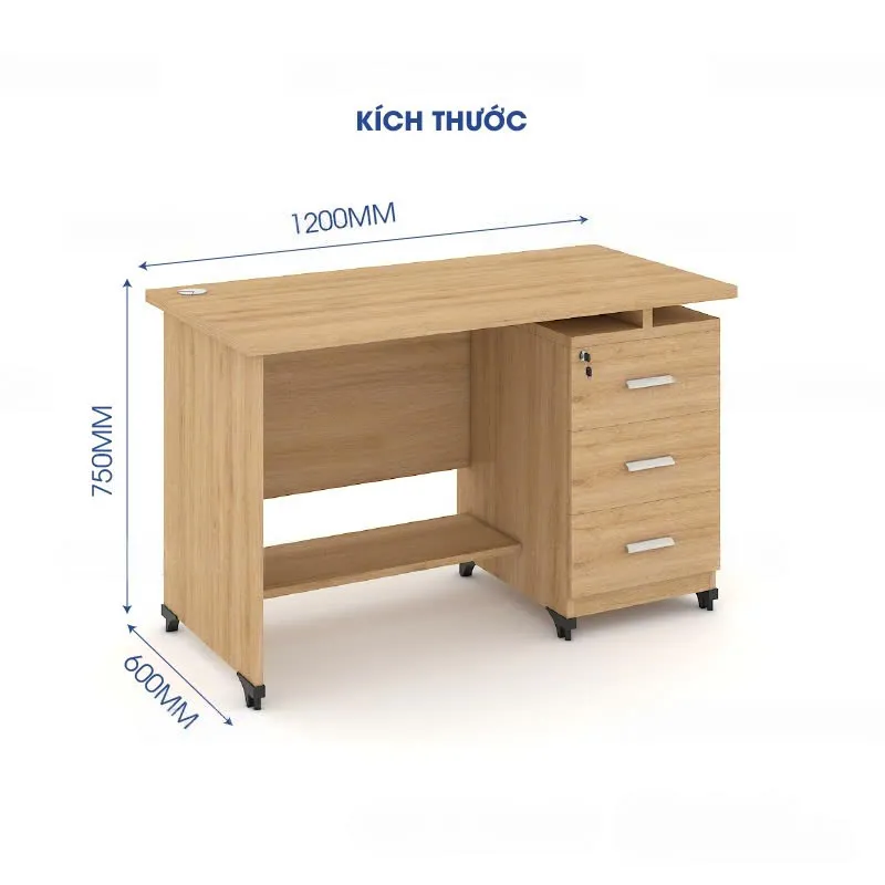 Bàn Làm Việc Gỗ Kèm Hộc Kéo 3 Tầng