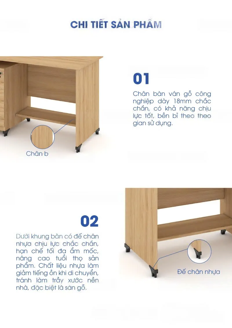 Bàn Làm Việc Gỗ Kèm Hộc Kéo 3 Tầng