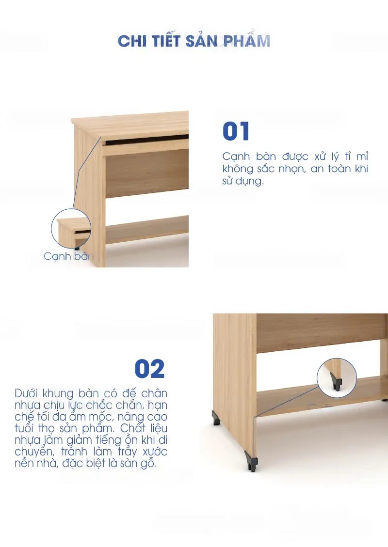 Bàn Làm Việc Gỗ Kèm Ngăn Kéo & Kệ Đỡ