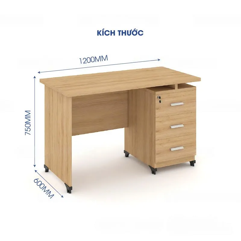 Bàn làm việc văn phòng gỗ công nghiệp màu vân sáng kèm hộc kéo tiện lợi
