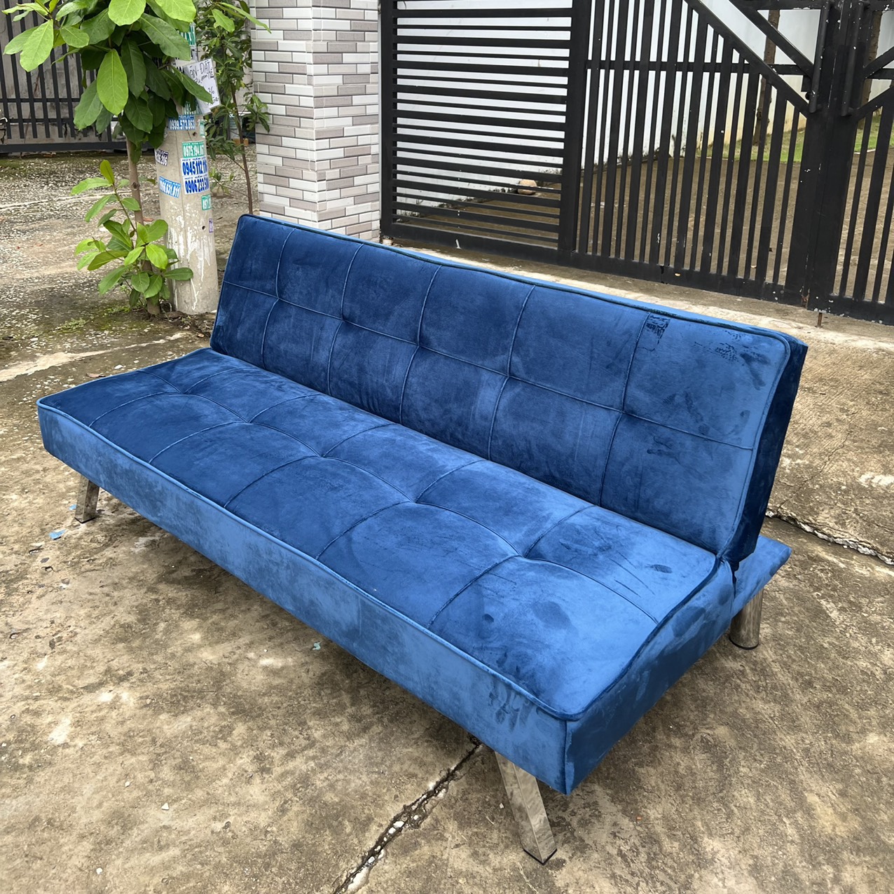 Ghế Sofa Giường Nằm Nhung Màu Xanh Navi - SFTM02