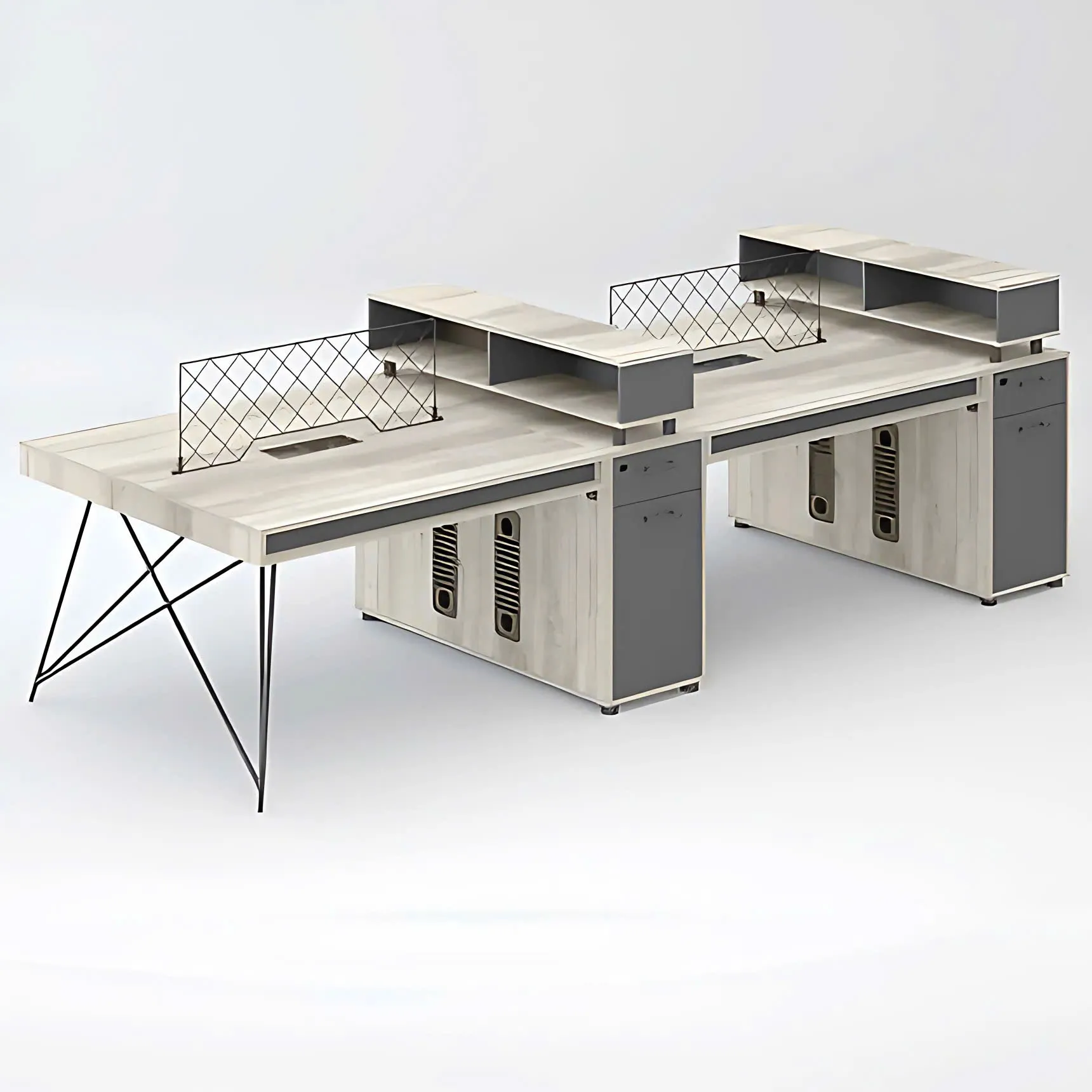 Cụm Bàn Làm Việc 4 Người Chân Sắt Độc Đáo - BC57