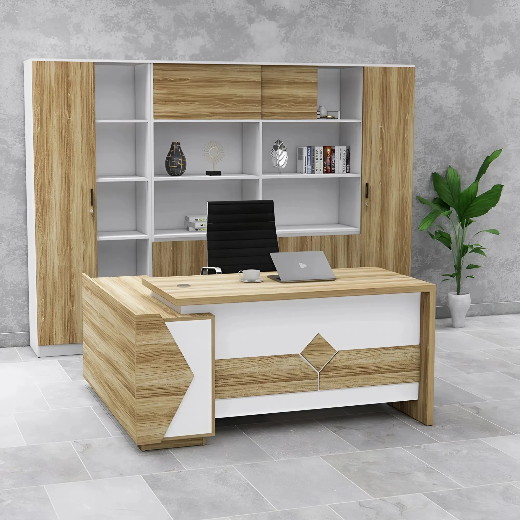 Bàn Giám Đốc Gỗ Sáng Họa Tiết Hình Khối - BGĐ122