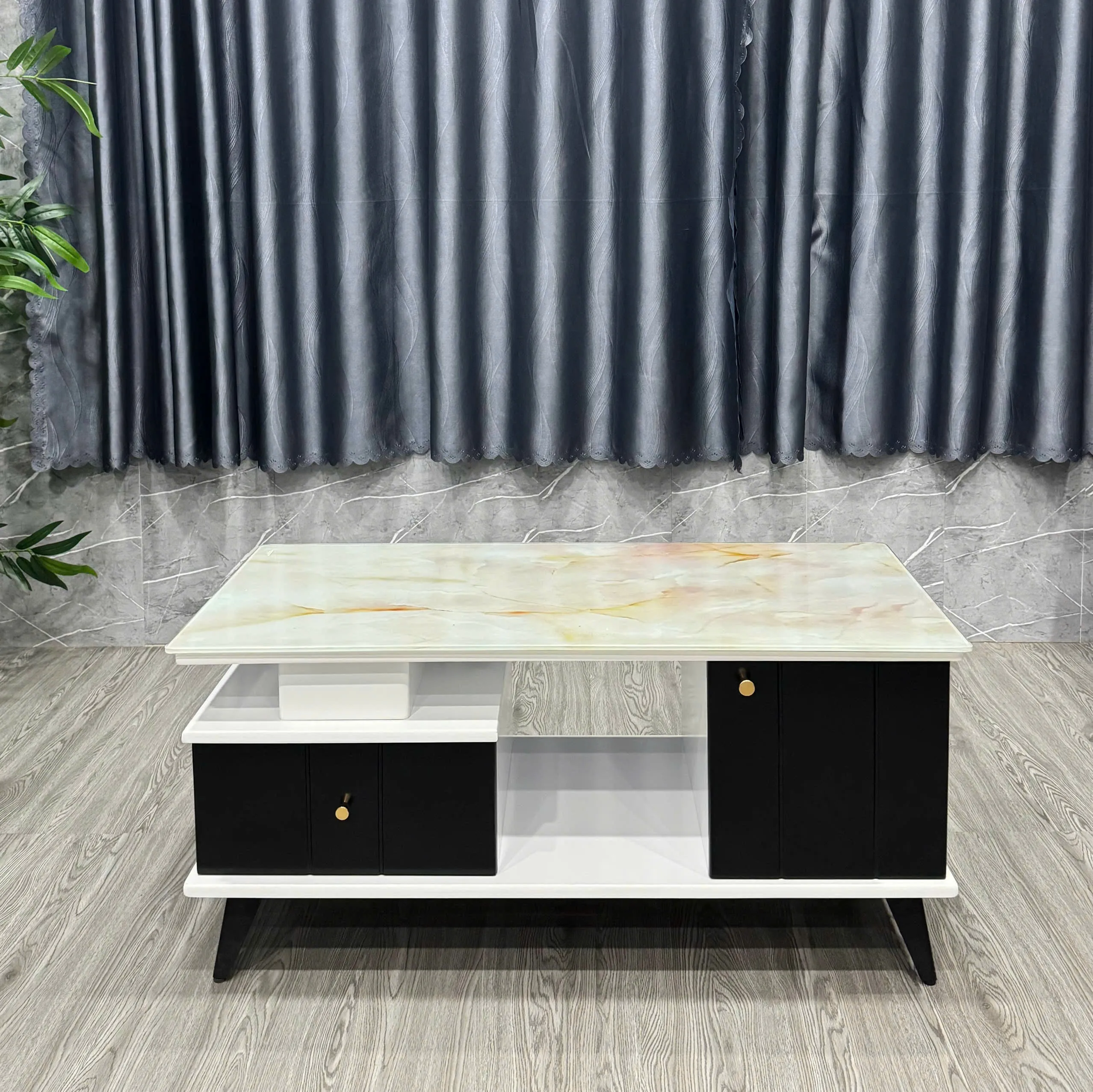 Bàn Trà Sofa Mặt Vân Đá 2 Hộc Tủ Hiện Đại - BT27
