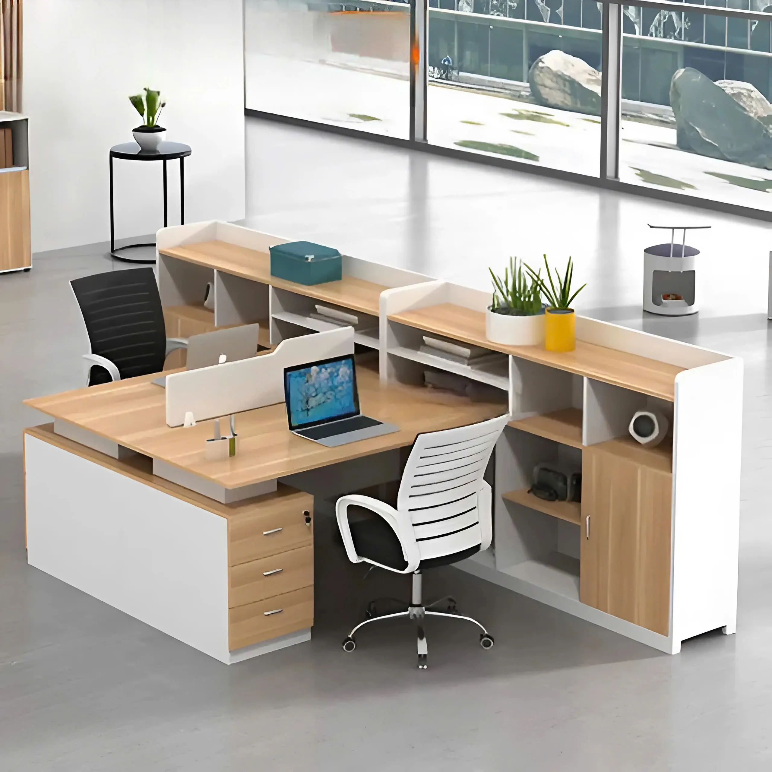 Cụm Bàn Làm Việc 2 Người Gỗ Công Nghiệp Kết Hợp Kệ - BC109