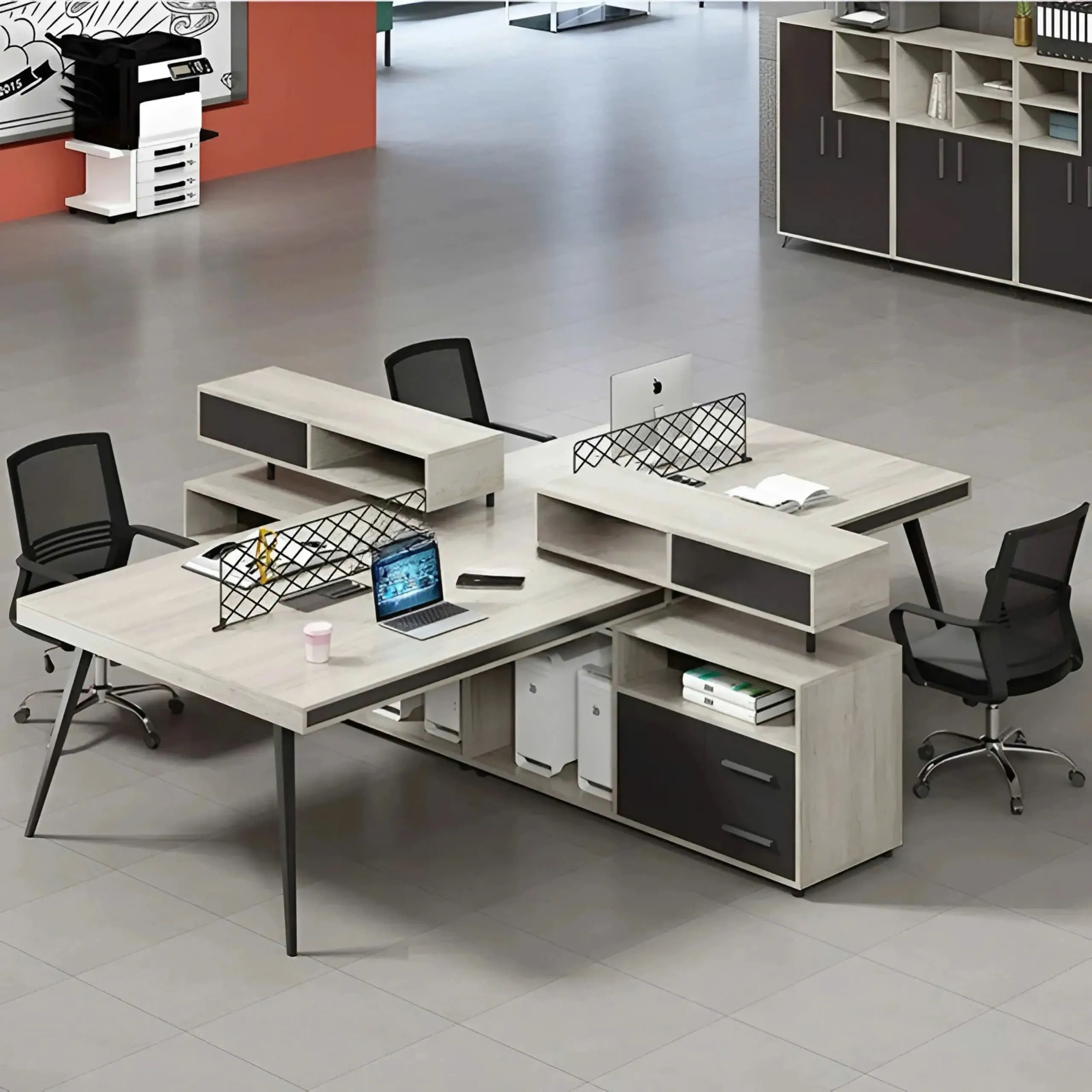 Cụm Bàn Làm Việc 4 Người Có Hộc Tủ Và Kệ Lưu Trữ Đa Dụng - BC101