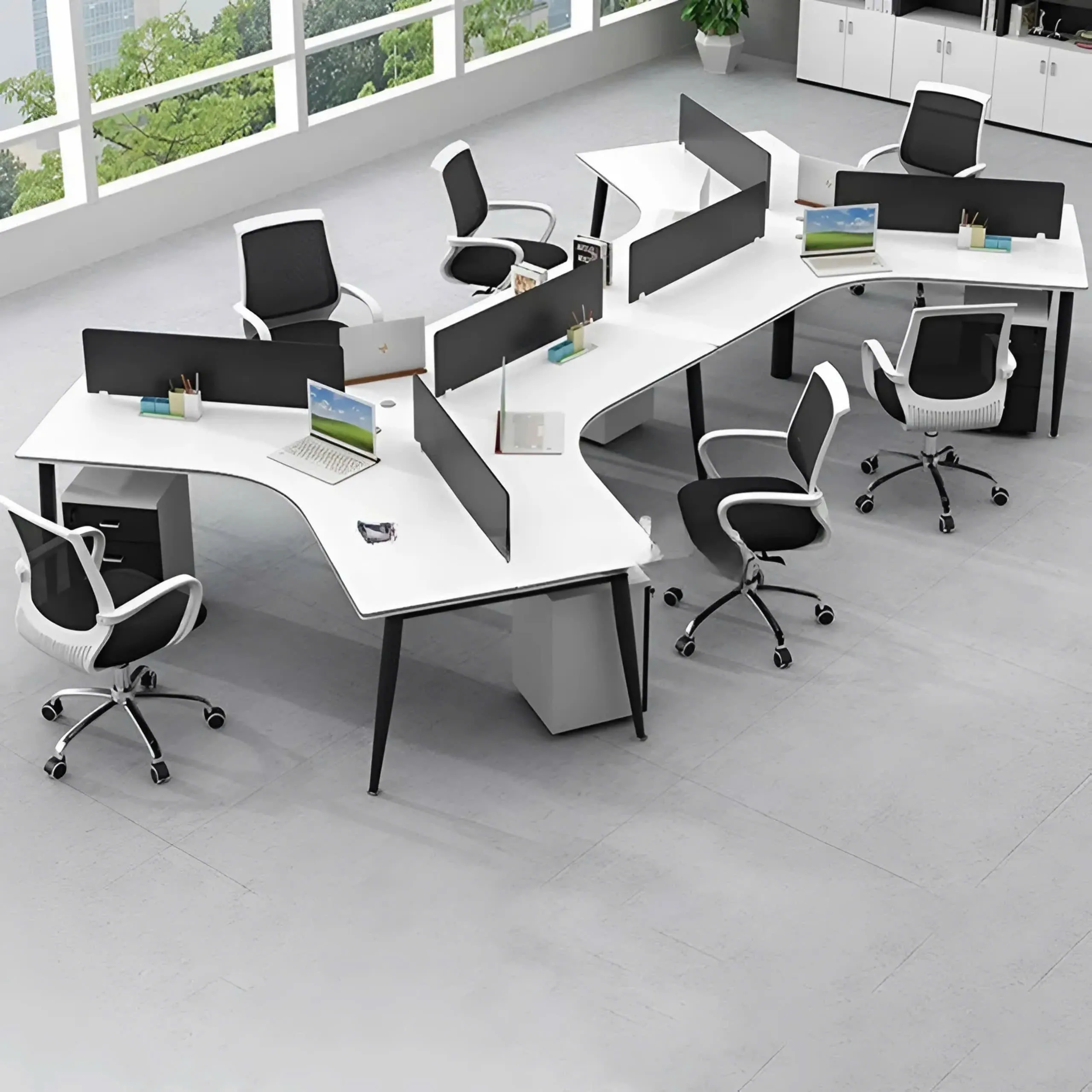 Cụm Bàn Làm Việc 6 Người Kiểu Lượn Sóng Cực Chất Đầy Phong Cách Sáng Tạo - BC87
