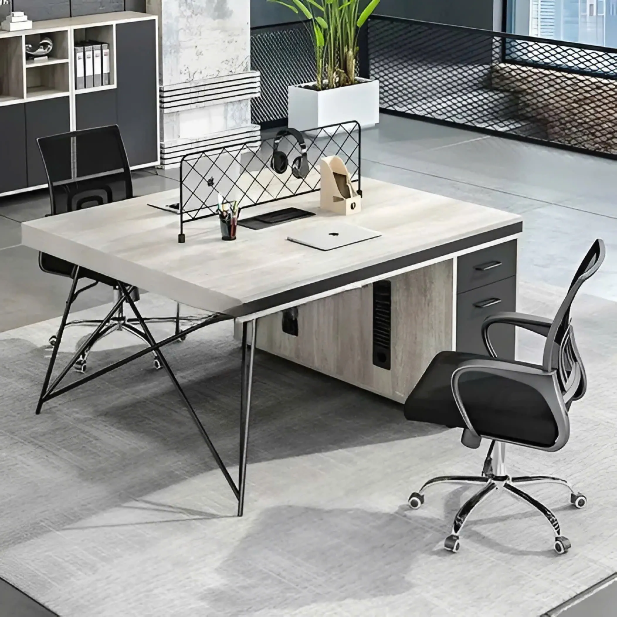 Cụm Bàn Làm Việc Nhóm 2 Người Gỗ MDF Có Hộc Tủ Tiện Dụng - BC75