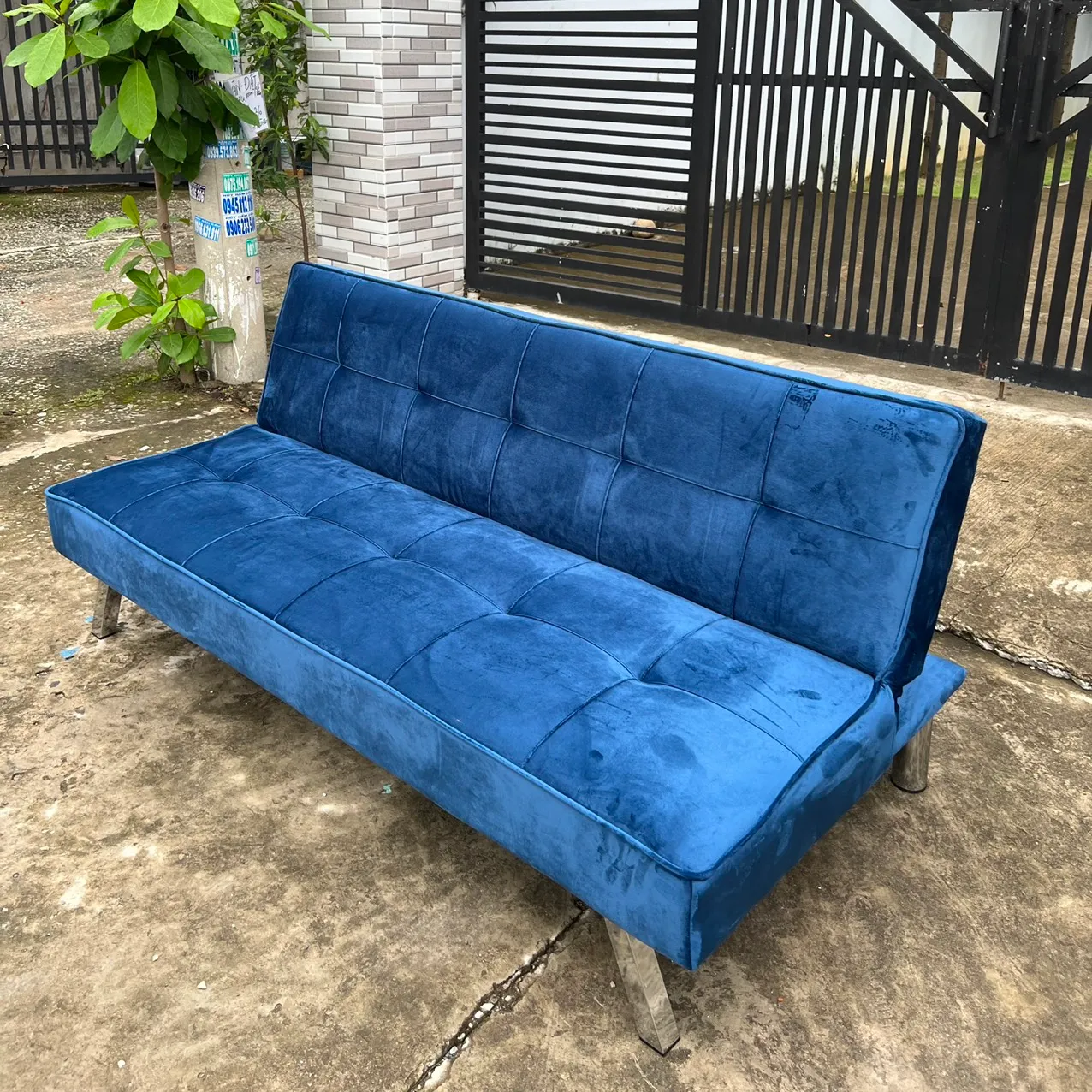Ghế Sofa Giường Nằm Vải Nhung Màu Xanh Navi - SF5