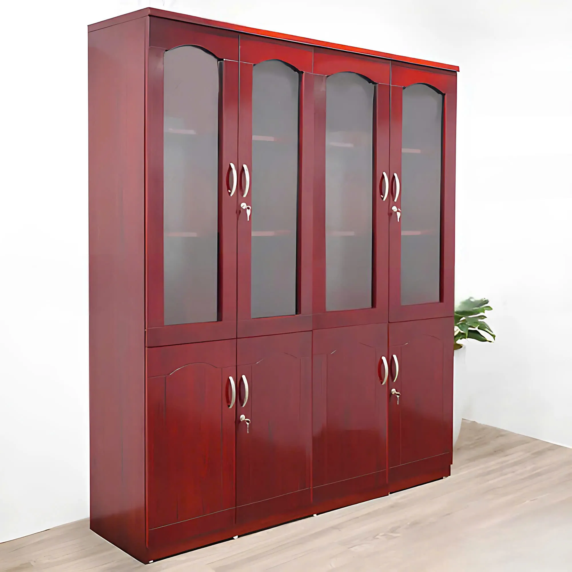 Tủ Tài Liệu Gỗ 4 Cánh Kính Sơn PU - THS296
