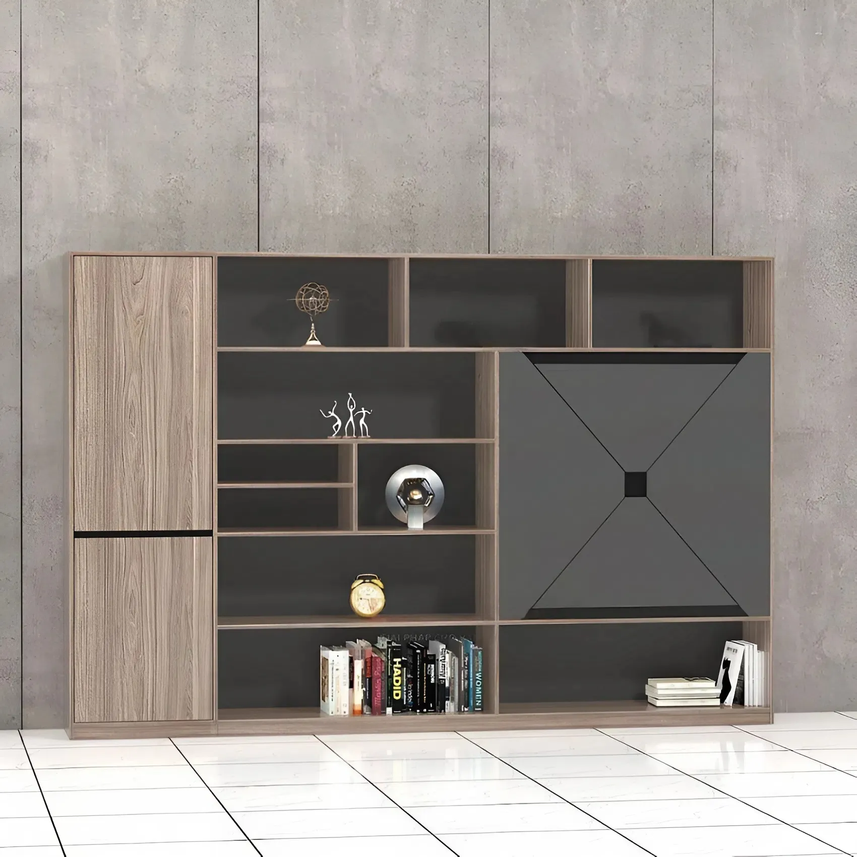 Tủ Tài Liệu Lãnh Đạo Cánh Kín Cắt Chéo Phối Ngăn Kệ Hình Khối - THS335