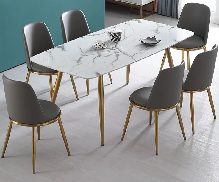 Bàn Ăn Mặt Đá Phiến Ceramic Chân Mạ Vàng - BA17