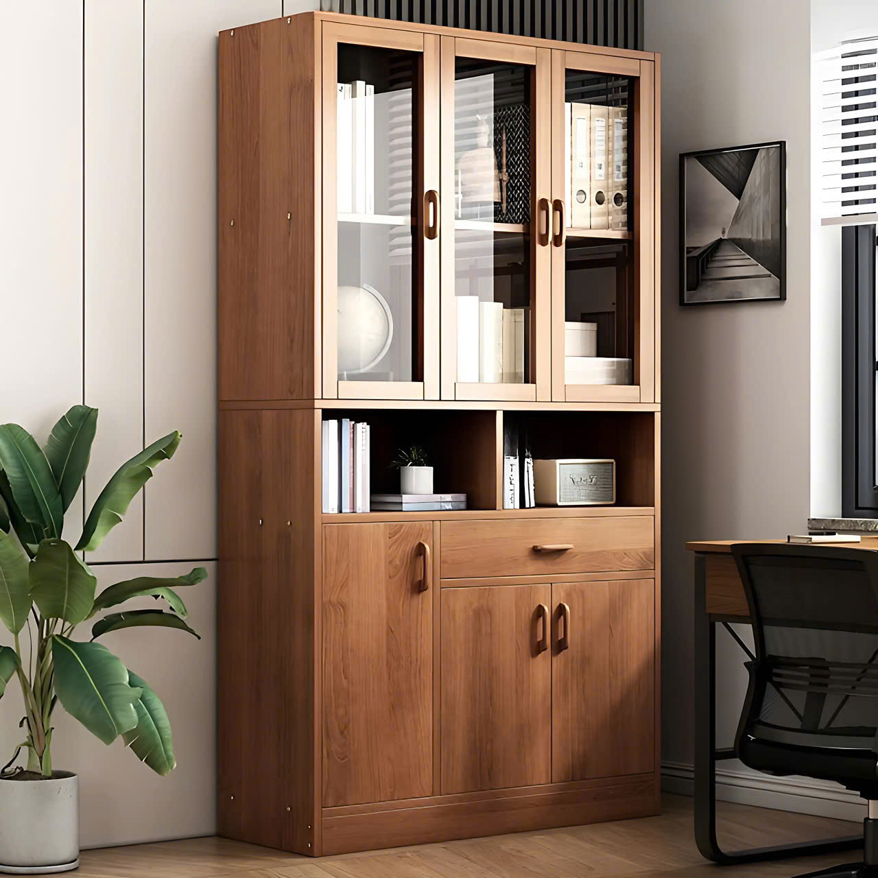 Tủ Văn Phòng Lưu Trữ Hồ Sơ 3 Cánh Kính - THS306