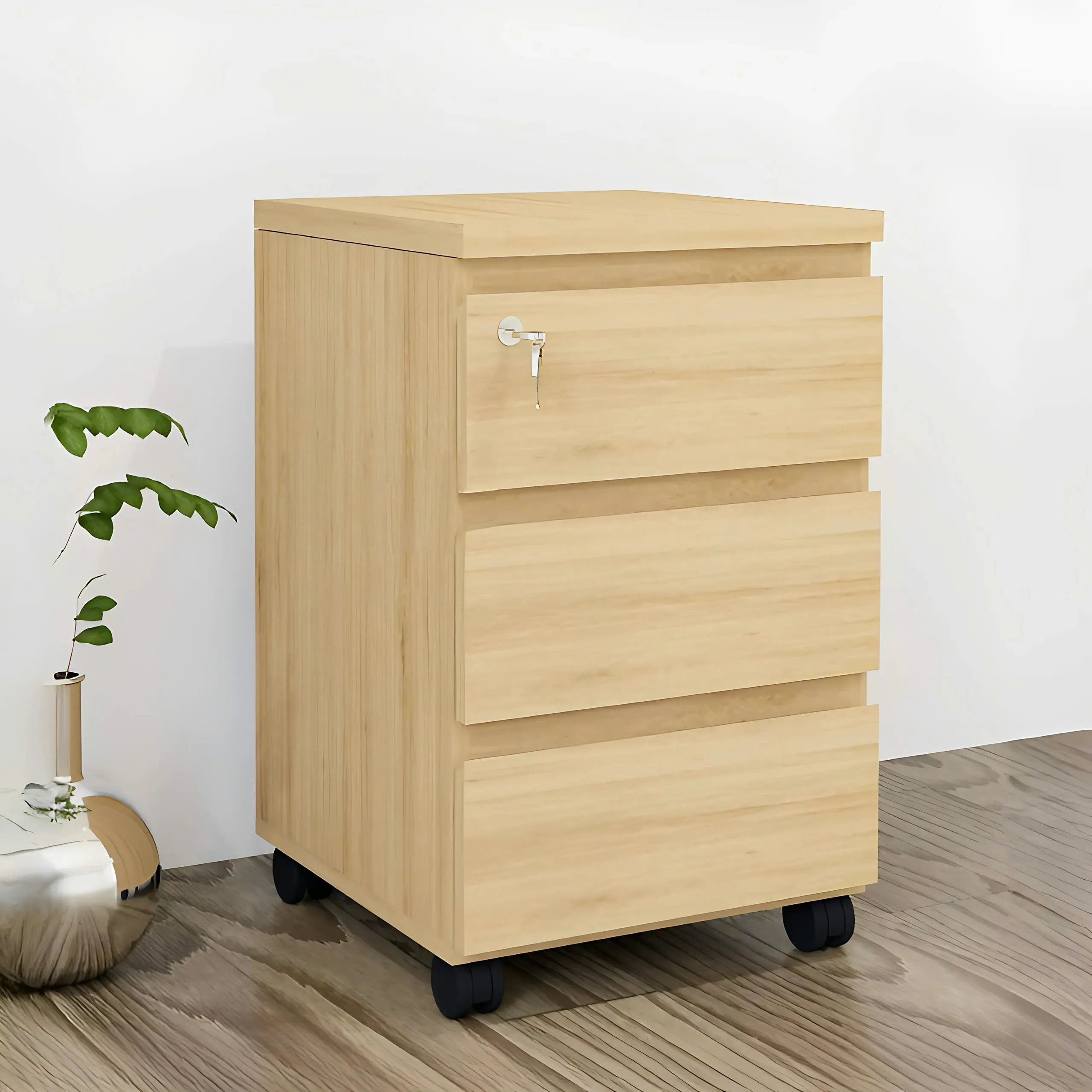Tủ Phụ 3 Ngăn Màu Vàng Vân Gỗ - TP7