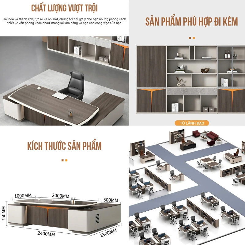 Bàn Giám Đốc Cách Điệu Mạnh Mẽ Đậm Chất Lãnh Đạo - BGD98