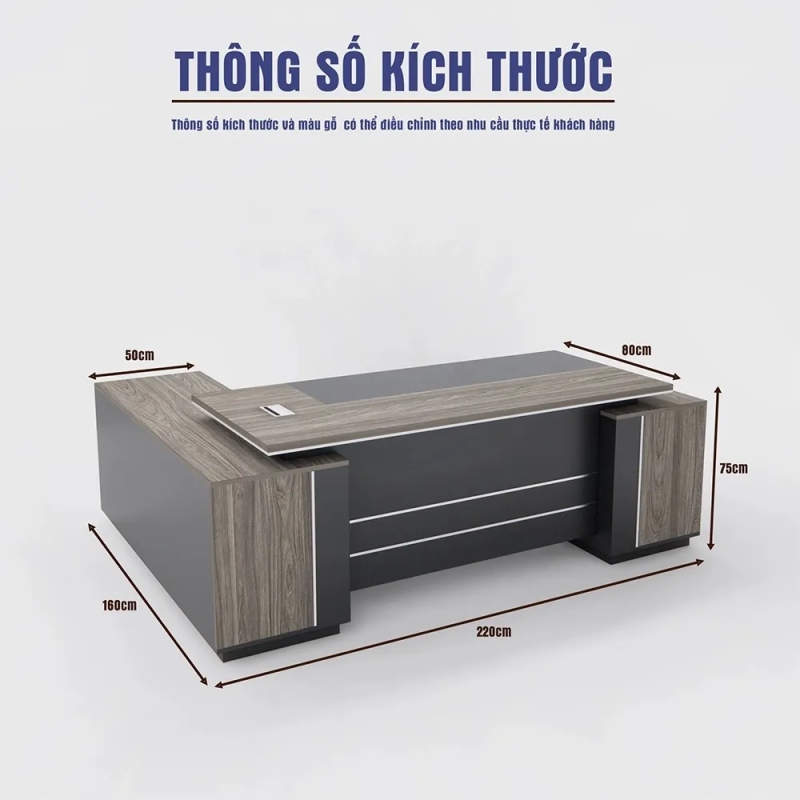 Bàn Giám Đốc Chân Khối Đối Xứng Phối Chỉ Bạc - BGD199