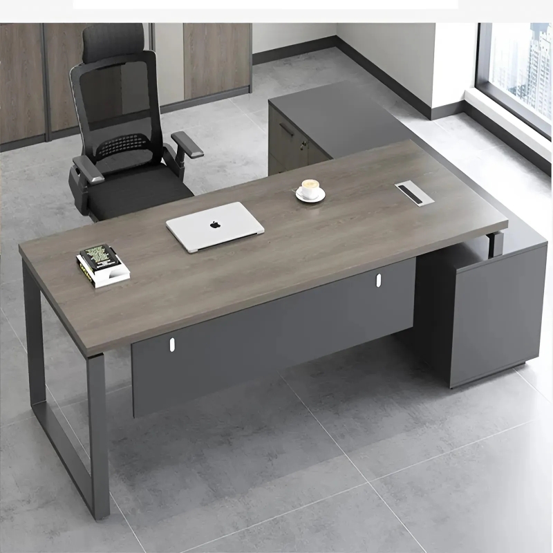Bàn Giám Đốc Góc L Có Tủ Phụ Chân Sắt - BGĐ44