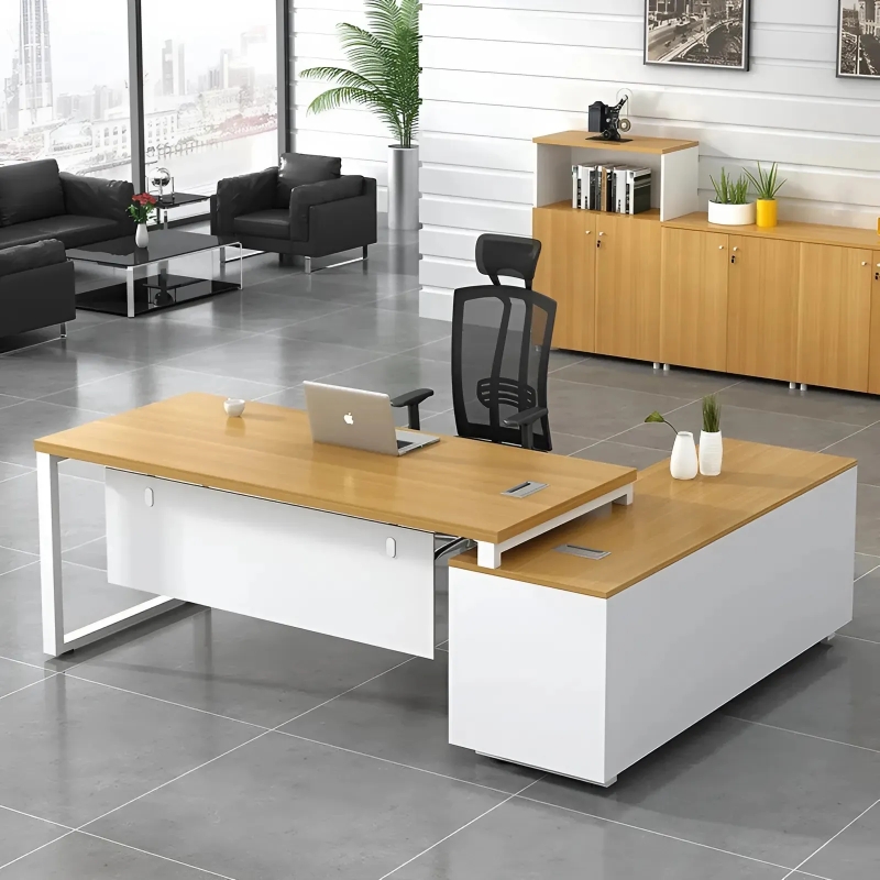 Bàn Giám Đốc Góc L Có Tủ Phụ Chân Sắt - BGĐ44