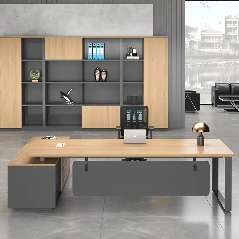 Bàn Giám Đốc Góc L Có Tủ Phụ Chân Sắt - BGĐ44