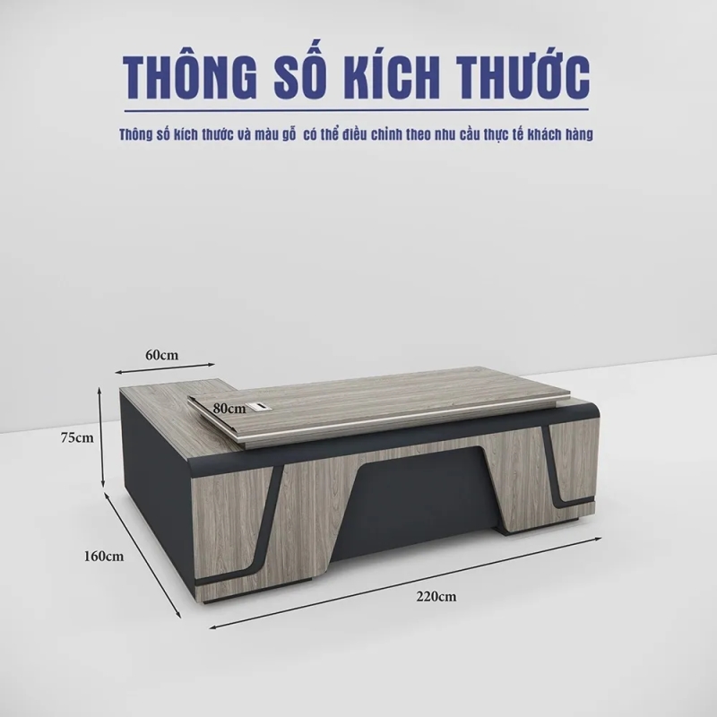 Bàn Giám Đốc Thiết Kế Phân Tầng Phối Yếm Đen Cắt Kiến Trúc - BGD198
