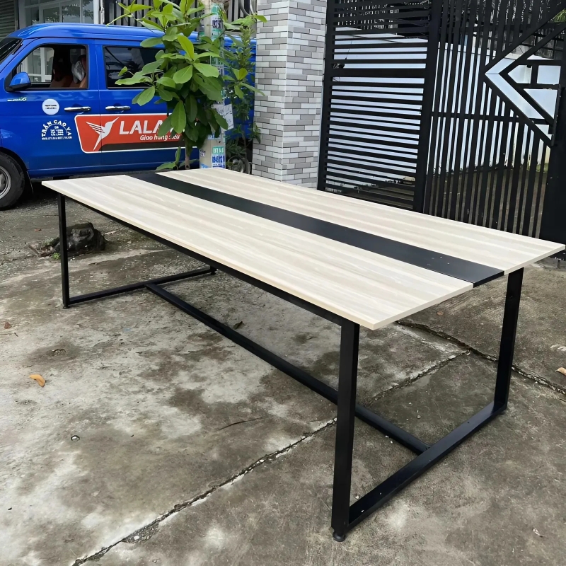 Bàn Họp Văn Phòng Chân Sắt 2m4 x 1m2 Giá Rẻ - BH12