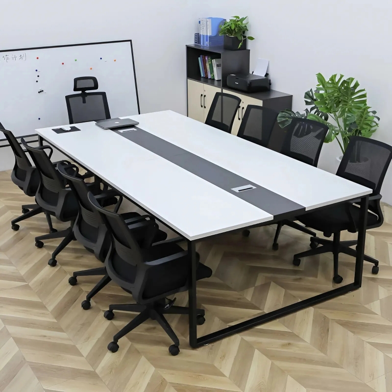 Bàn Họp Văn Phòng Màu Trắng Chân Sắt 2m4 x 1m2 - BH11