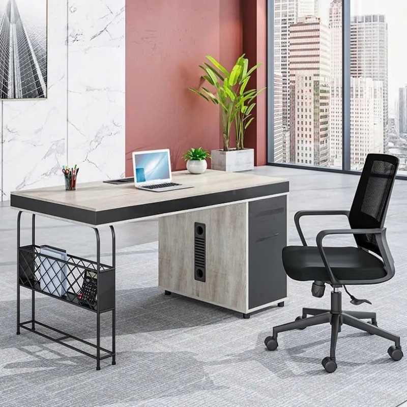 Bàn Làm Việc Chân Sắt Kèm Hộc & kệ Lưới Tiện Lợi - BLV141