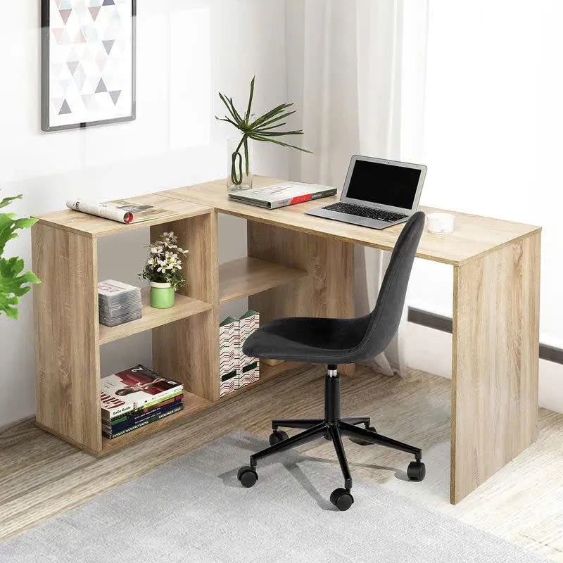Bàn Làm Việc Gỗ Chữ L Tích Hợp Kệ 4 Ô Đa Dụng - BG76
