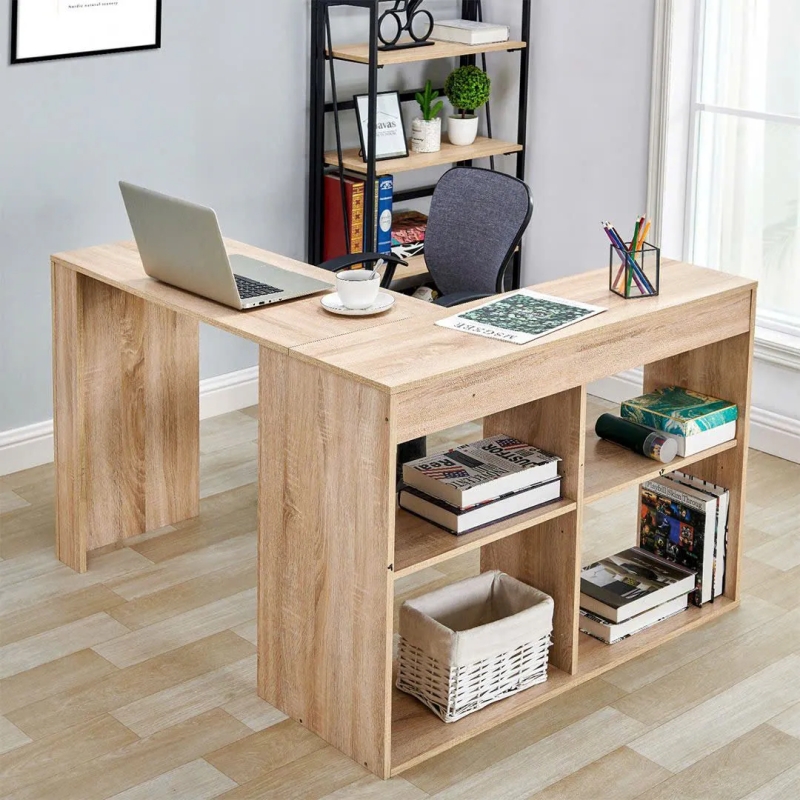 Bàn Làm Việc Gỗ Chữ L Tích Hợp Kệ 4 Ô Đa Dụng - BG76