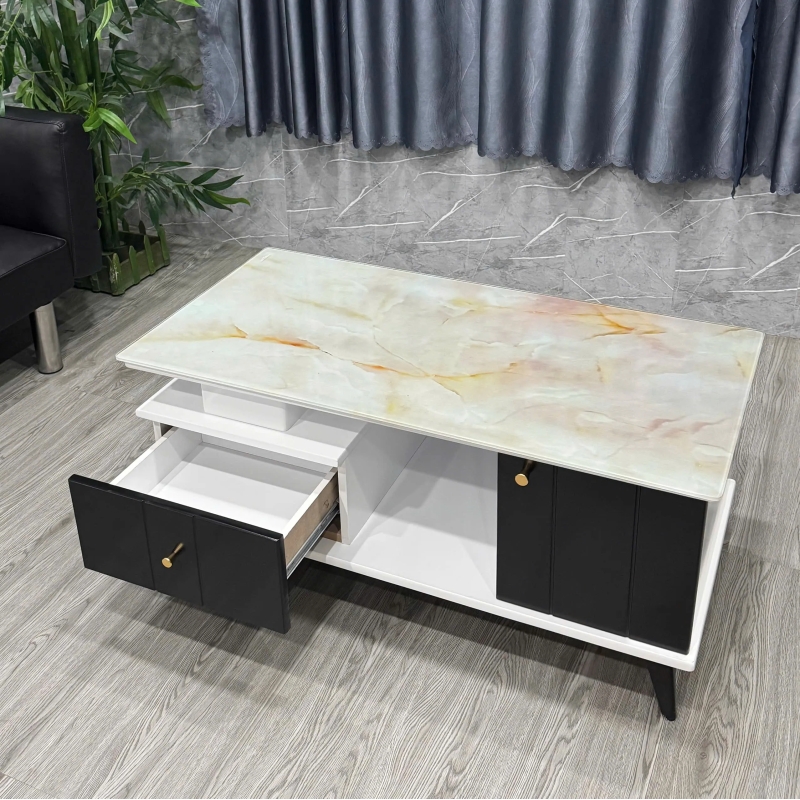 Bàn Trà Sofa Mặt Vân Đá 2 Hộc Tủ Hiện Đại - BT27